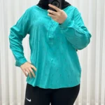 شومیز زنانه نخی مدل شکوفه فری سایز تا 50 تنخور شیک و راحت چهارفصل دکمهدار سایه نمیاندازد - تصویر 4
