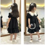 ست 4 تیکه دخترانه پیراهن لنین به همراه کیف و 2 گیره مو سایز 2 تا 8 سال - تصویر 4