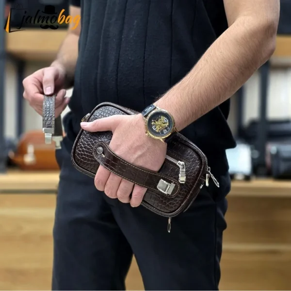 کیف دستی و دوشی چرم طبیعی گاوی دو خانه مدل شوزبگ - تصویر 9