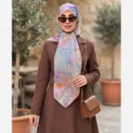 روسری نخ کاستوم طرح نازلی قواره بزرگ دور چرخ دوز مزونی - تصویر 7