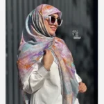 روسری نخ کاستوم طرح نازلی قواره بزرگ دور چرخ دوز مزونی - تصویر 5