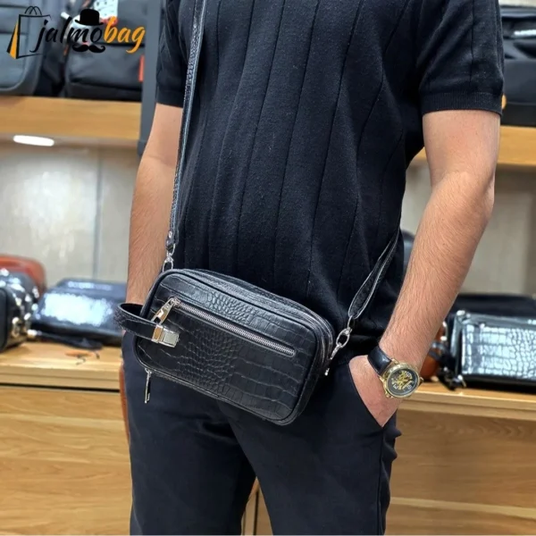 کیف دستی و دوشی چرم طبیعی گاوی دو خانه مدل شوزبگ - تصویر 6