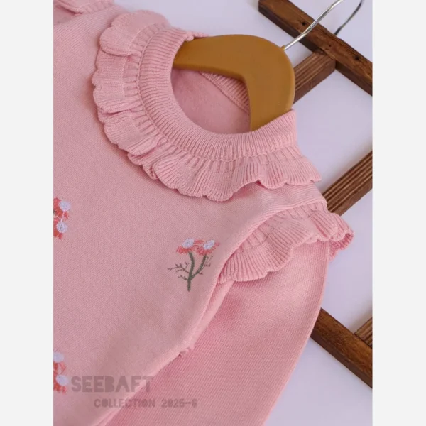 بلوز پاییزه دخترانه تونیک بافت طرح گلدار سایز 2 تا 6 سال - تصویر 3