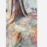 روسری نخ کاستوم طرح نازلی قواره بزرگ دور چرخ دوز مزونی - تصویر 13