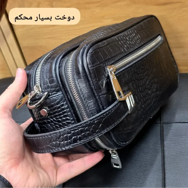 کیف دستی و دوشی چرم طبیعی گاوی دو خانه مدل شوزبگ - تصویر 17