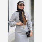 روسری نخی کاستوم سیتو طرح رزین 3 قواره 110 سفید سرخابی مشکی طلایی - تصویر 13