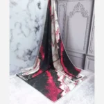 روسری نخی کاستوم سیتو طرح رزین 3 قواره 110 سفید سرخابی مشکی طلایی - تصویر 5