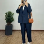 کت شلوار زنانه دیپلمات پرشیا مدل آسو رنگ مشکی سرمه ای طوسی سایز بزرگ - تصویر 2